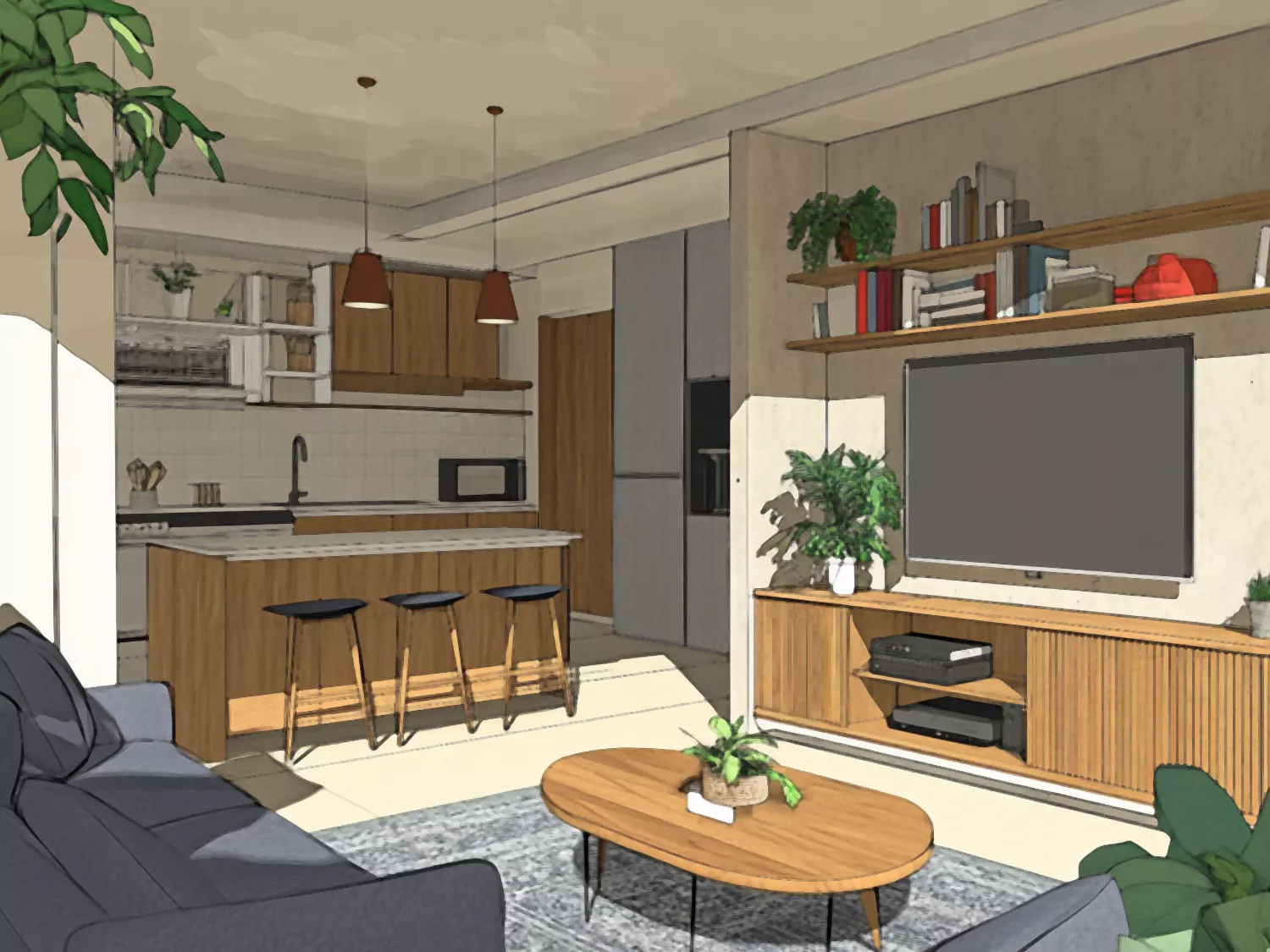 ai sketchup interior rendering before