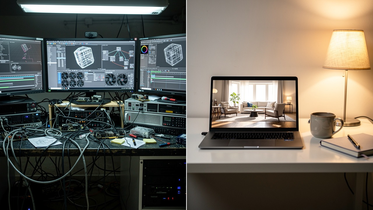 Traditional rendering workflow compared to AI interior design speed