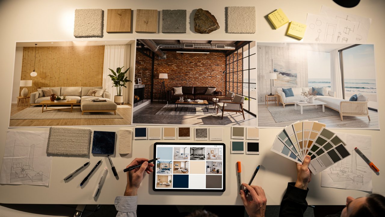 Interior designer reviewing multiple AI-generated style variations