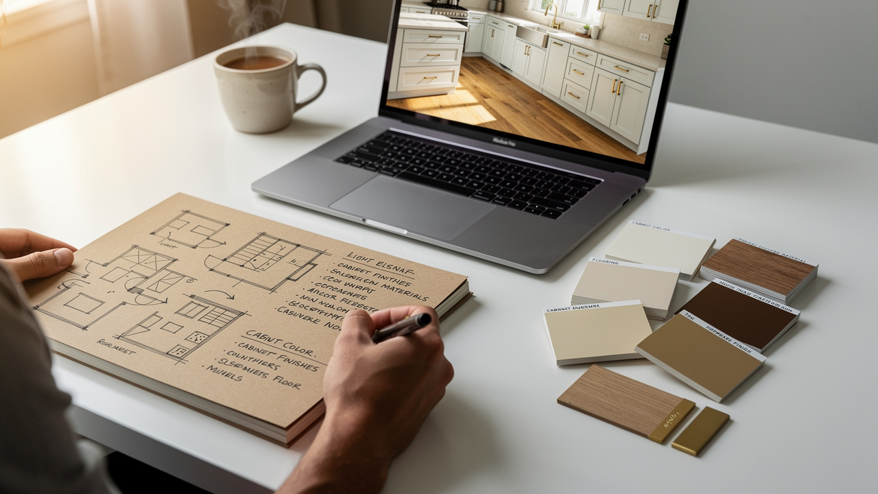 Designer writing precise technical prompts for AI interior rendering